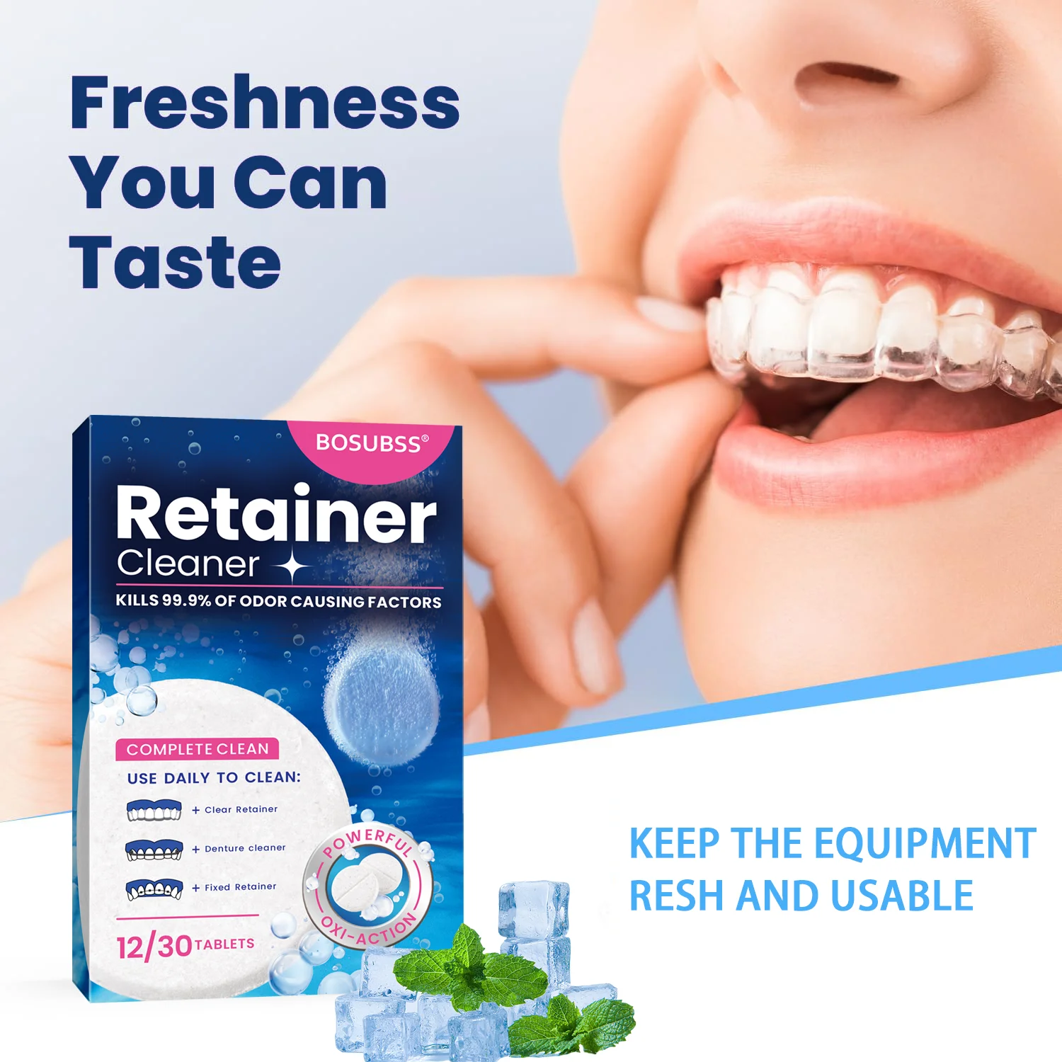 12pcs Menthol Denture Cleaning Tablets, Retainer Aligner Effervescent Tablets, Disposable Aluminum Foil Bag Oral Braces Cleaner image 4