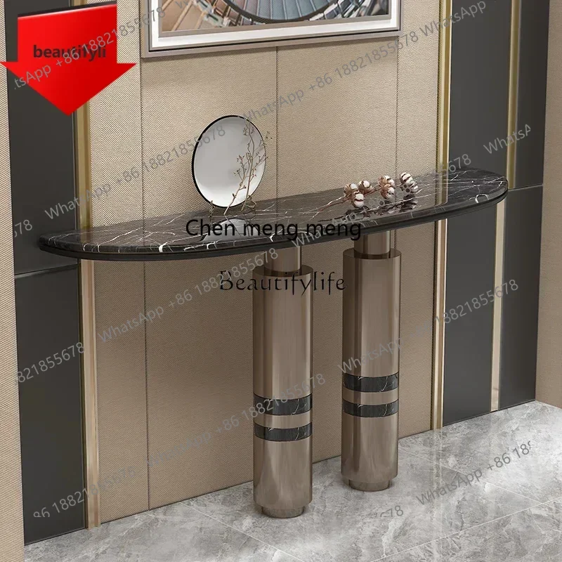 

New style Italian light luxury stainless steel marble entrance table living room partition rack ss 8617