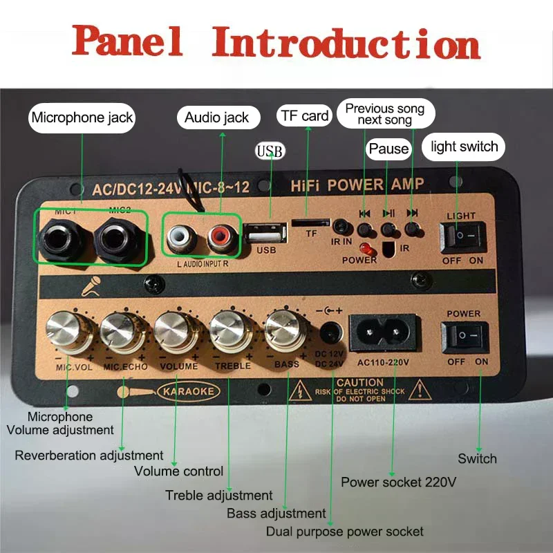 EU/US Plug Bluetooth 5.0 Amplifier Board With Optical Audio AMP USB FM Radio TF Player DIY Audio For Karaoke Home Car 110V/220V