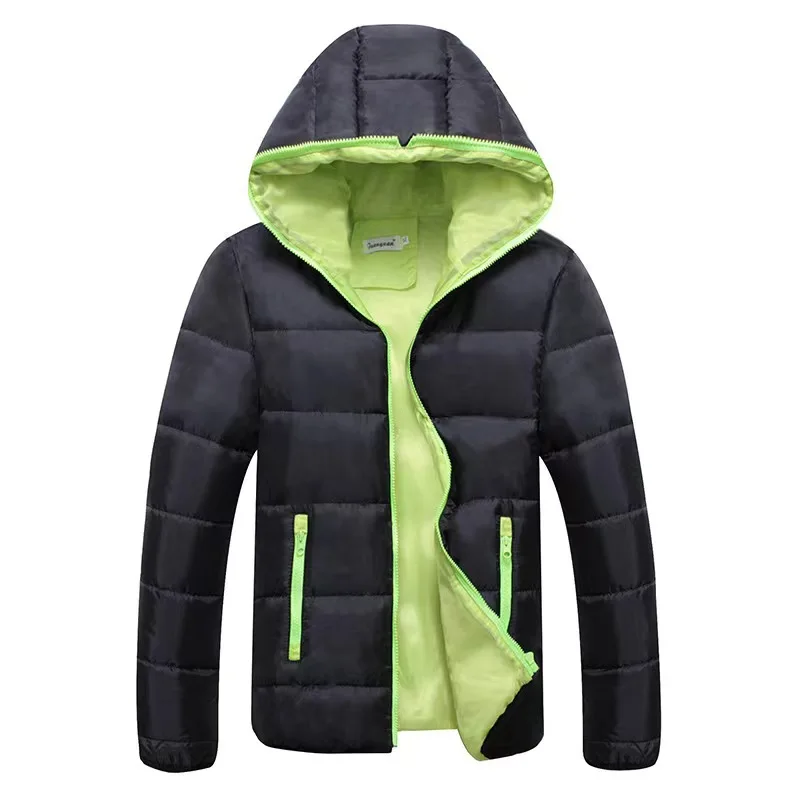 Men\'s Cotton Padded Zipper Slim Fit Hooded Jacket Winter Parkas Korean Fashion Warm Fleece Windbreaker Coat