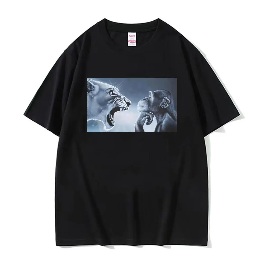 Engraçado raiva isca leão macaco meme camisetas gráficas moda feminina high street t camisa oversized solto manga curta t camisas