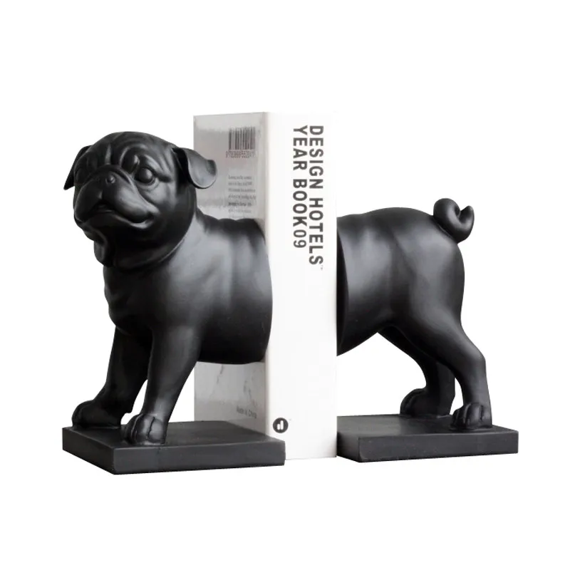 NORDIC BLACK PUG BOOKENDS STATUE ANIMALS BULLDOG DOG ART FIGURINES RESIN CRAFT HOME DECORATION ACCESSORIES FOR LIVING ROOM R2567