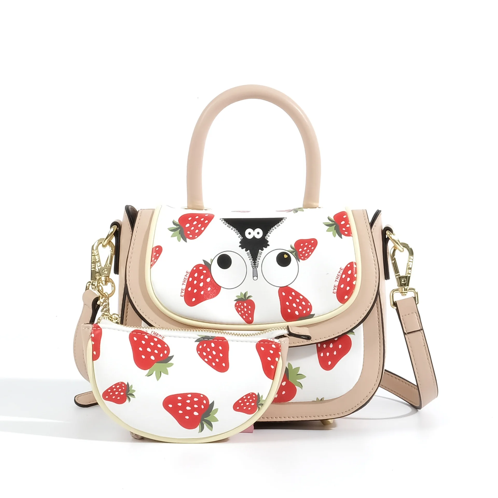 Eye Theme Fashion Cartoon Pattern Women's Bag Students Contrast Color PU Crossbody Bag Adult Girls Printed Fruit Shoulder Bag