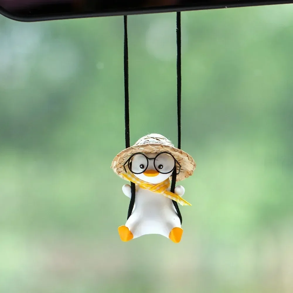 Car Pendant Cute Swing Duck Car Interior Decoration Holiday Swing Duck With Glasses Rearview Mirror Pendant For Car Accessories image 2
