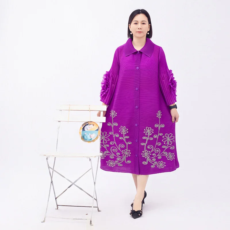 Solid color hand cranked flower inlaid with diamonds, elegant plus size women's cardigan skirt