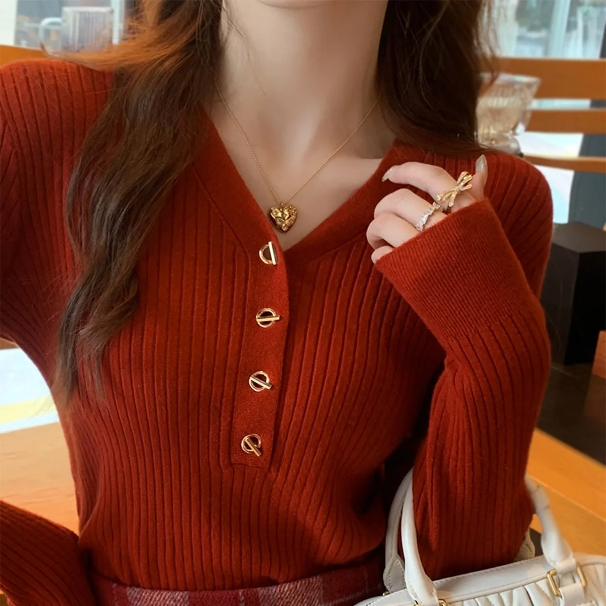 Lente Herfst V-hals Slanke Gebreide Shirt Vrouwen Trui Tops Vrouwelijke Lange Mouw Elastisch Gebreide Dieptepunt Shirts Truien