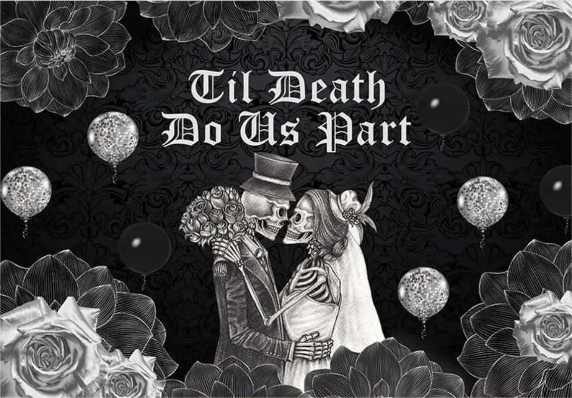 Till Death Do Us Part Backdrop Halloween Wedding Party Decorations Supplies Banner Photography Background Cake Table Photo Props