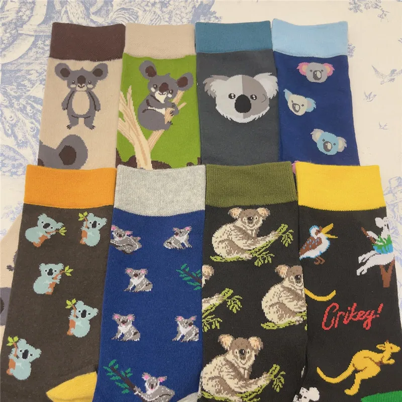 Adult Crew Unisex Funny Cute Cartoon Koala Bear Socks Coala Eucalyptus Leaves Bark Australian Travel Souvenir Items Lovely Sox