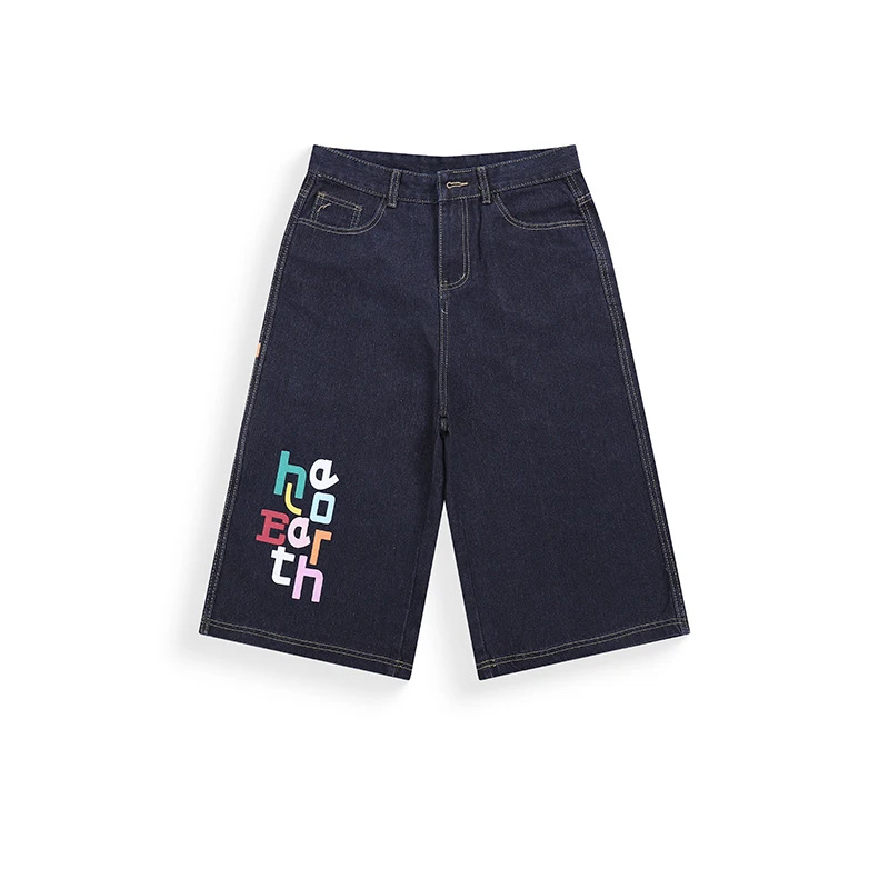 กางเกงยีนส์ขาสั้นยูนิเซ็กซ์ ReddaChic ลายตัวอักษร สไตล์อเมริกันเรโทร ลุคซักฟอก ทรงขากว้าง ใส่สบายสำหรับฤดูร้อน สตรีทแวร์ ไซส์พลัส