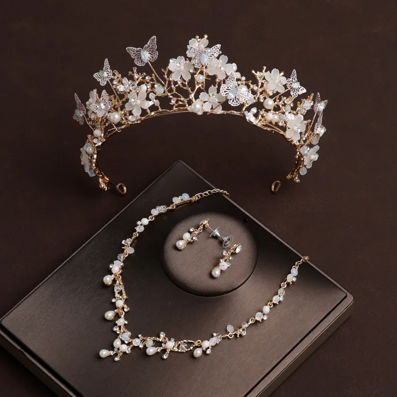 

Набор из 3 предметов: колье, серьги и корона с кристаллами, свадебный комплект украшений с камнями, аксессуары для волос для невесты, свадебная корона-тиара