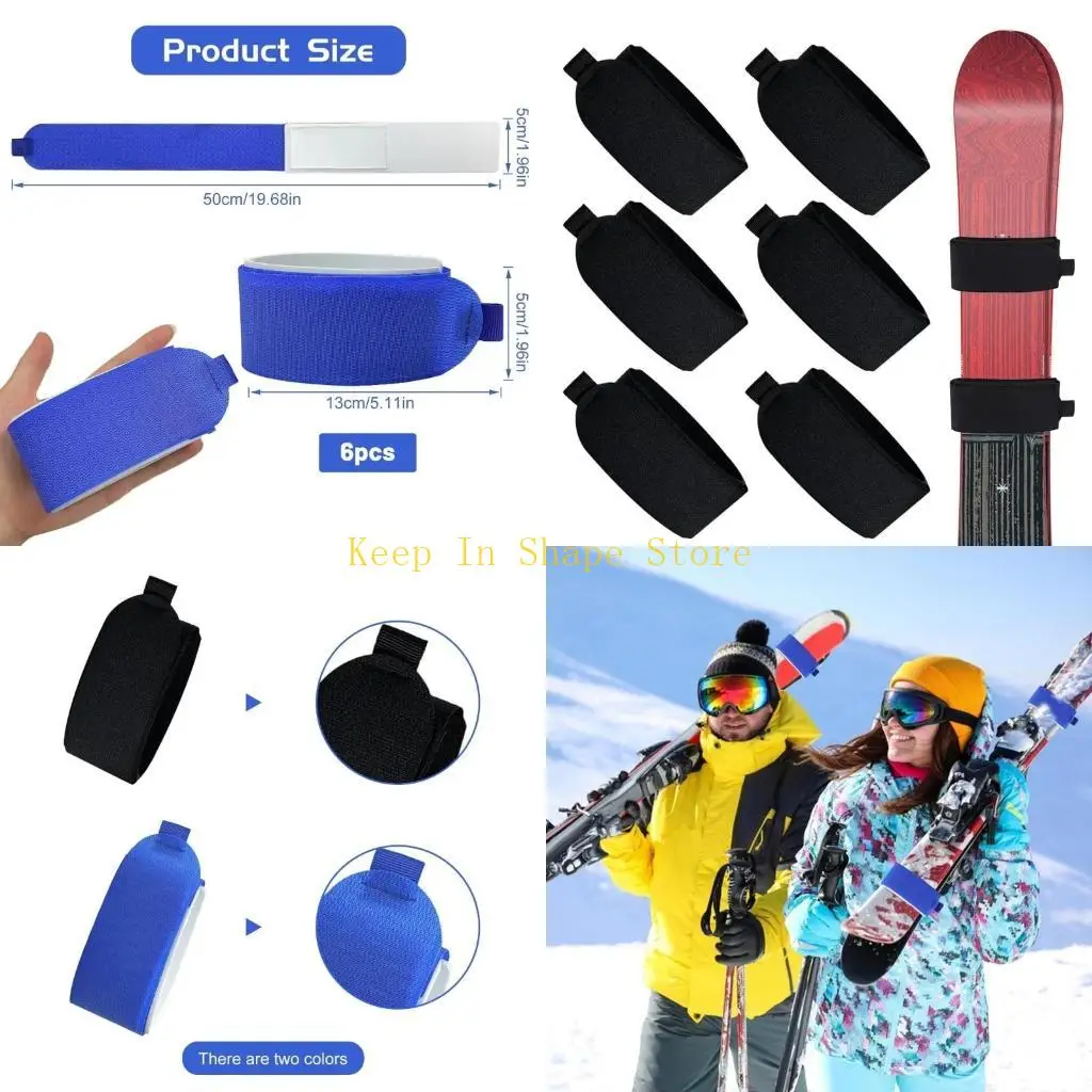 

U1JC 6 шт. регулируемые стяжки для лыж, стяжки для хранения лыжных ремешков, ремень для крепления лыж для переноски палок для с