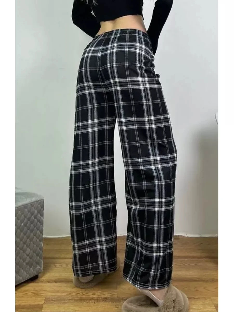 Women 2024 Slim Loose Wide Leg Pants Women Hanging Pants Women's Summer New High Waisted Slim Straight Tube Checkered Pants