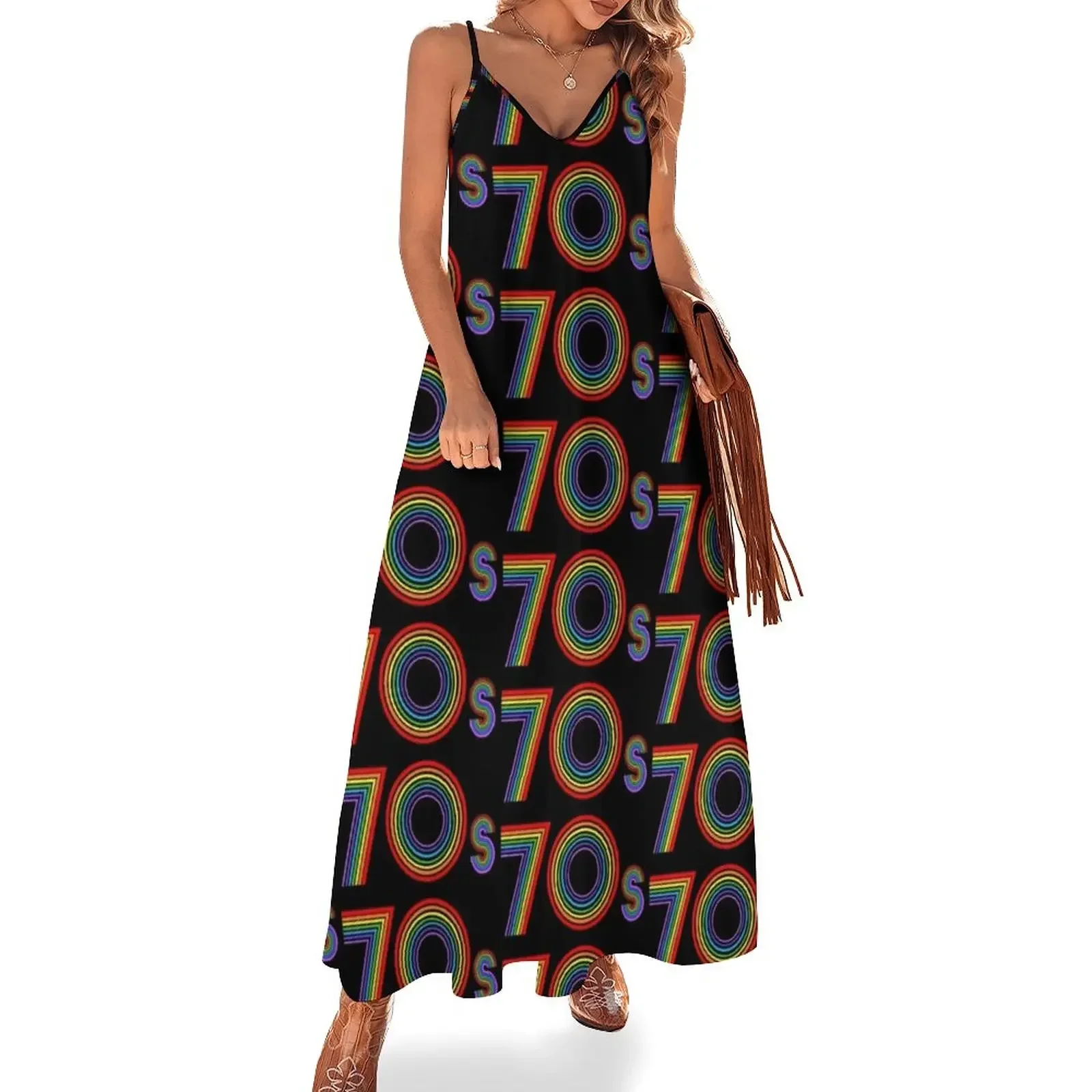 

Disco 70s Retro Rainbow Decade Sleeveless Dress Summer women's clothing Womens dresses summer dress woman 2024 trendy Dress