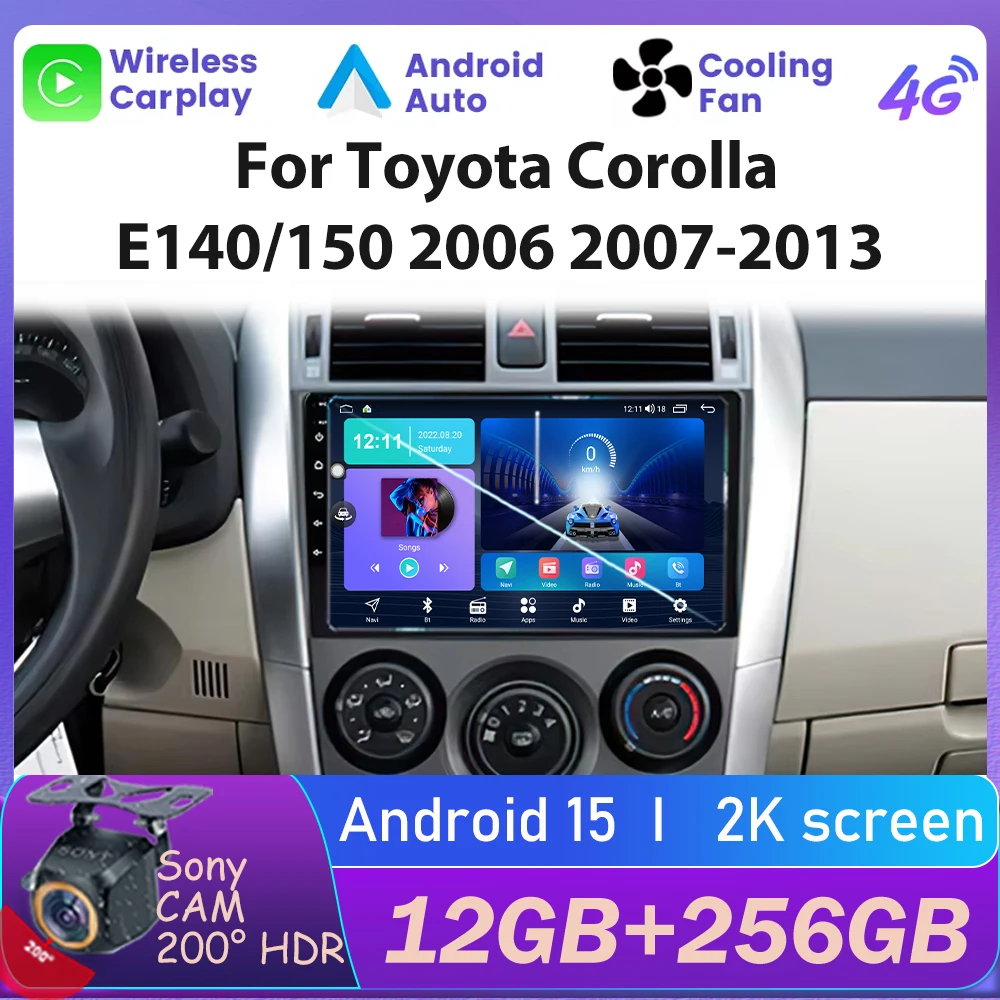 9 "carro android auto para toyota corolla e140/150 2006 2007-2013 multimídia automotivo subwoofer autoradio android dsp 4g carplay