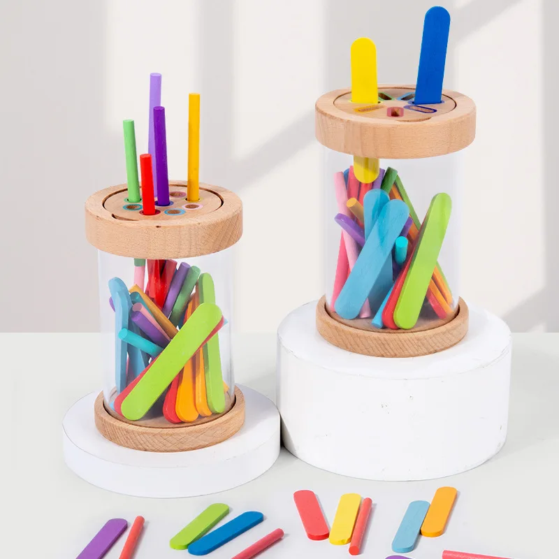 Jouets de jeu de tri de couleurs 2 en 1, bâtons multicolores, tasse de Classification des couleurs avec corps de tasse en acrylique Transparent, 2 couvercles de tasse