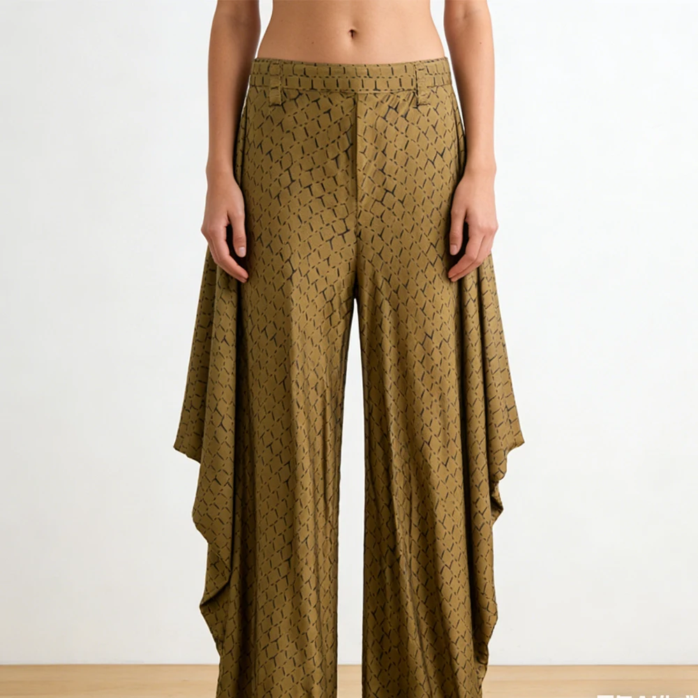 Women's Mid-Rise Pleated Long Pants European And American Style Fashion Versatile Printing 2026 Spring New Casual Women Pants