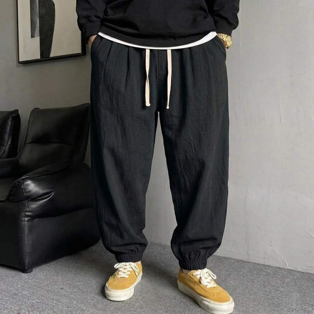 Men's Korean Streetwear Joggers Casual Harem Sport Pants Loose Fit Sweatpants Breathable Drawstring Hiking Trousers for Men