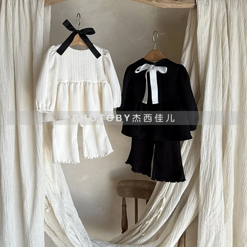 طفل دمية أعلى السراويل الطويلة قطعتين مجموعة Bowknot حزام مجموعة الفتيات الأطفال الكورية فضفاضة عارضة الحلو لطيف لينة مريحة