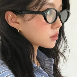 Retro Fashion Trend Oval Small Black Frame Glasses With Natural Ins Decoration For Face Shape,Anti Blue Light Flat Glasses3857