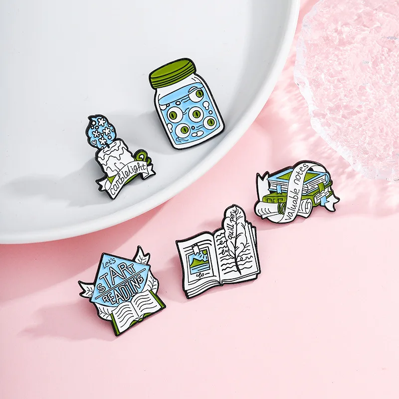 Delicate Cute Books Brooch Creative Cartoon Valuable Notes Badge Let's Start Reading Lapel Pin Clothing Jewelry Accessories