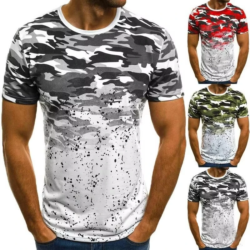 Camouflage Graffiti Stitching T-shirt Men's Clothing Round Neck T Shirts 3D Printed Outdoor Casual Fashion Oversized Sports Tees