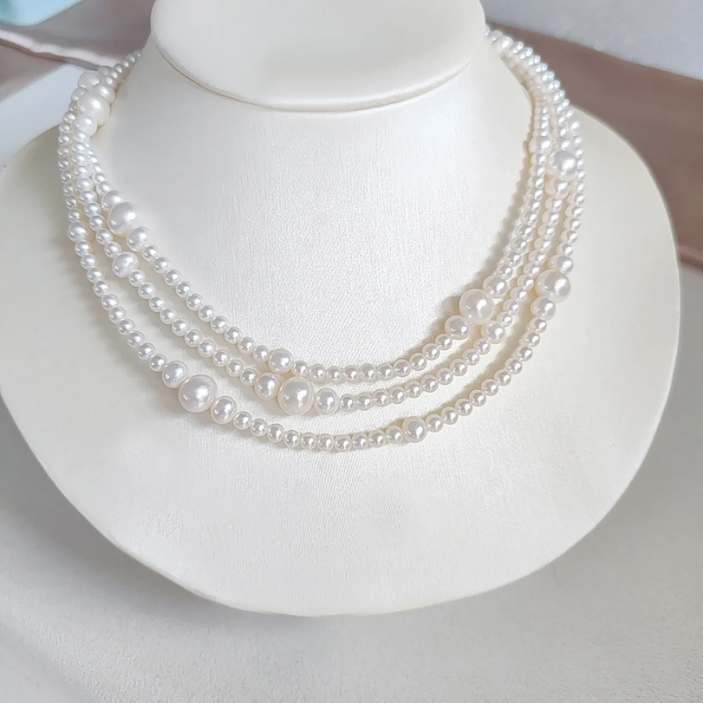 Long necklace AAA3-4+5-6+8-9mm natural pearl necklace 125cm-925s button - supports customized sizes