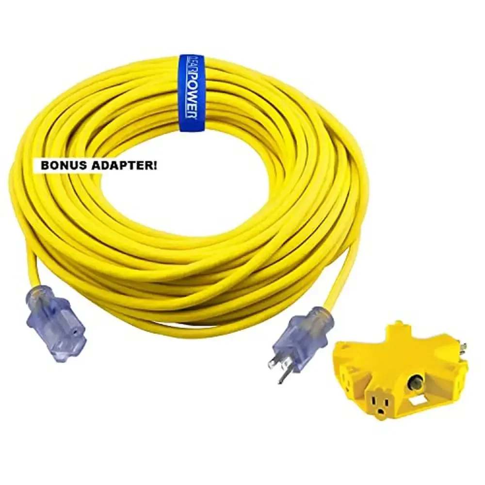 

Outdoor Extension Cord 100 ft 12/3 SJTOW with 5 Outlet Adapter Combo Contractor Grade Male-to-Female 125V 15A Yellow Heavy Duty