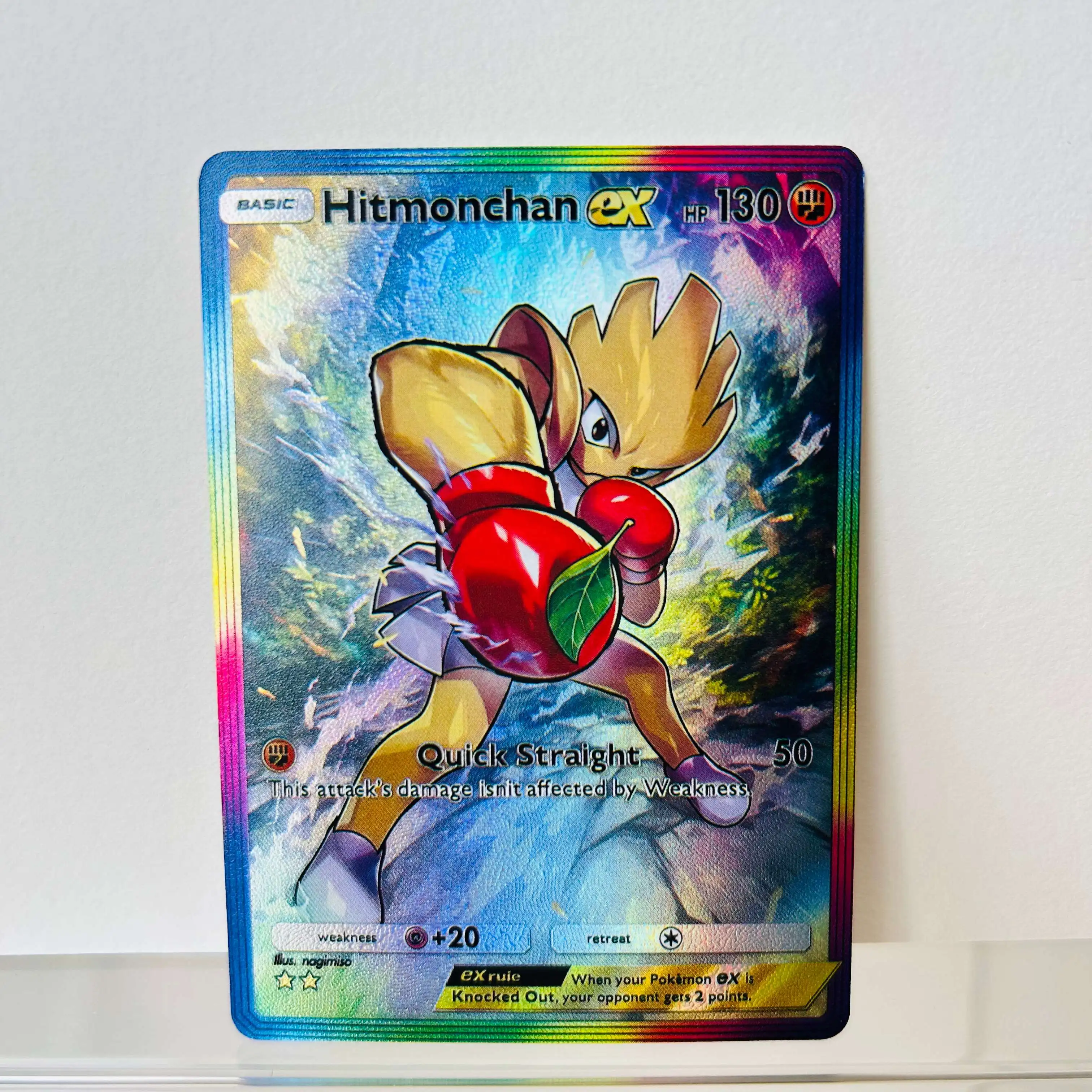 

Pokémon Hitmonchan ex English Card Rainbow Holographic Foil Texture DIY Premium Anime Collection Card