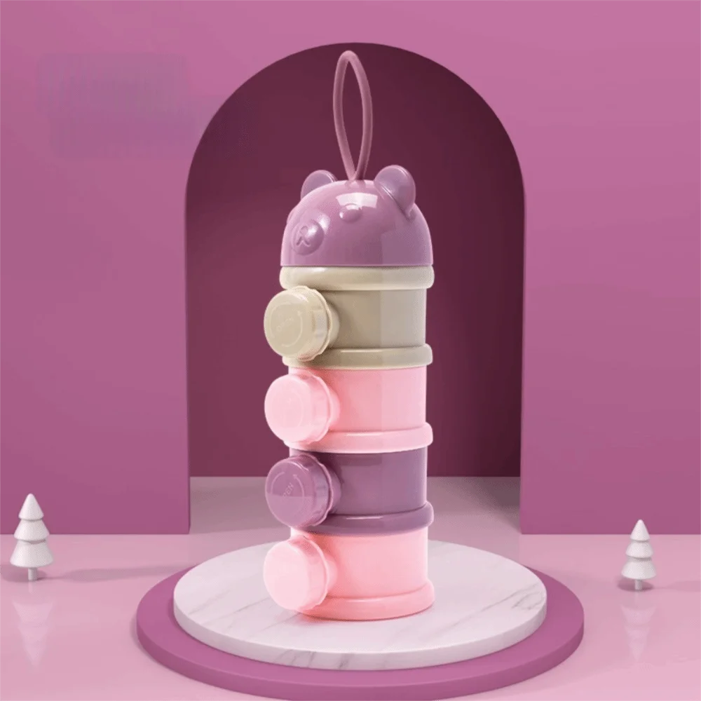 

Портативная 4-слойная коробка для сухого молока в стиле медведя с несколькими отверстиями, контейнер для закусок для малышей, устойчивая к разливу, коробка для хранения детского питания