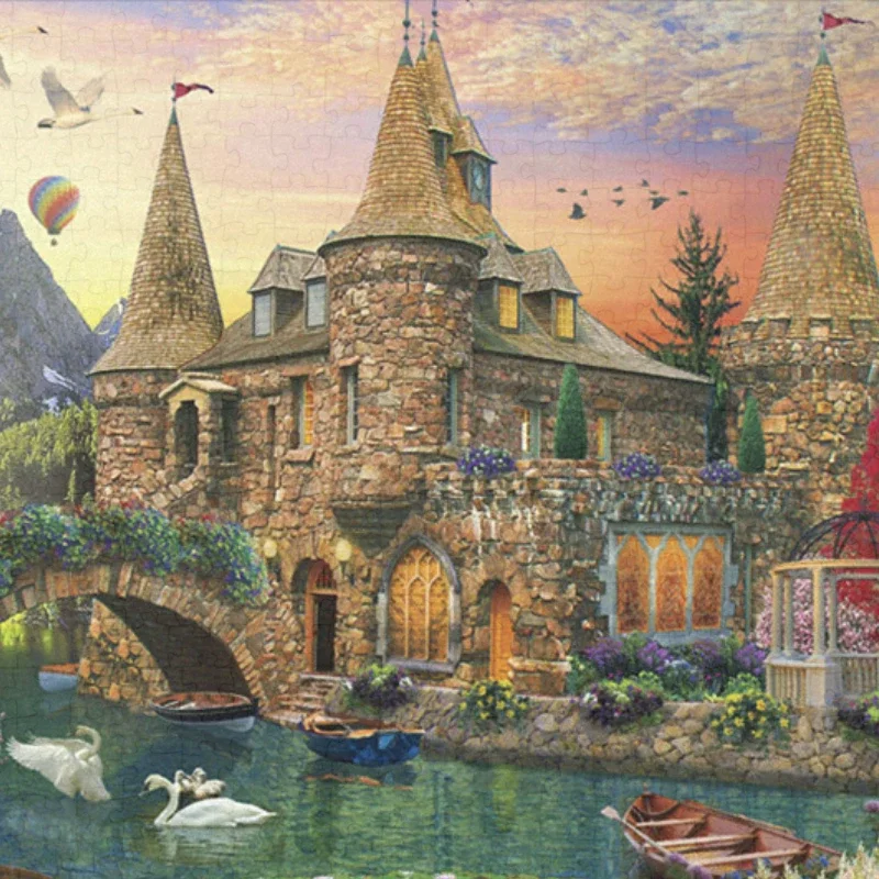 38*26cm Adult 1000 Pieces Mini Jigsaw Puzzle Swan Castle Beautiful Landscape Paintings Stress Reducing Toys Christmas Gifts