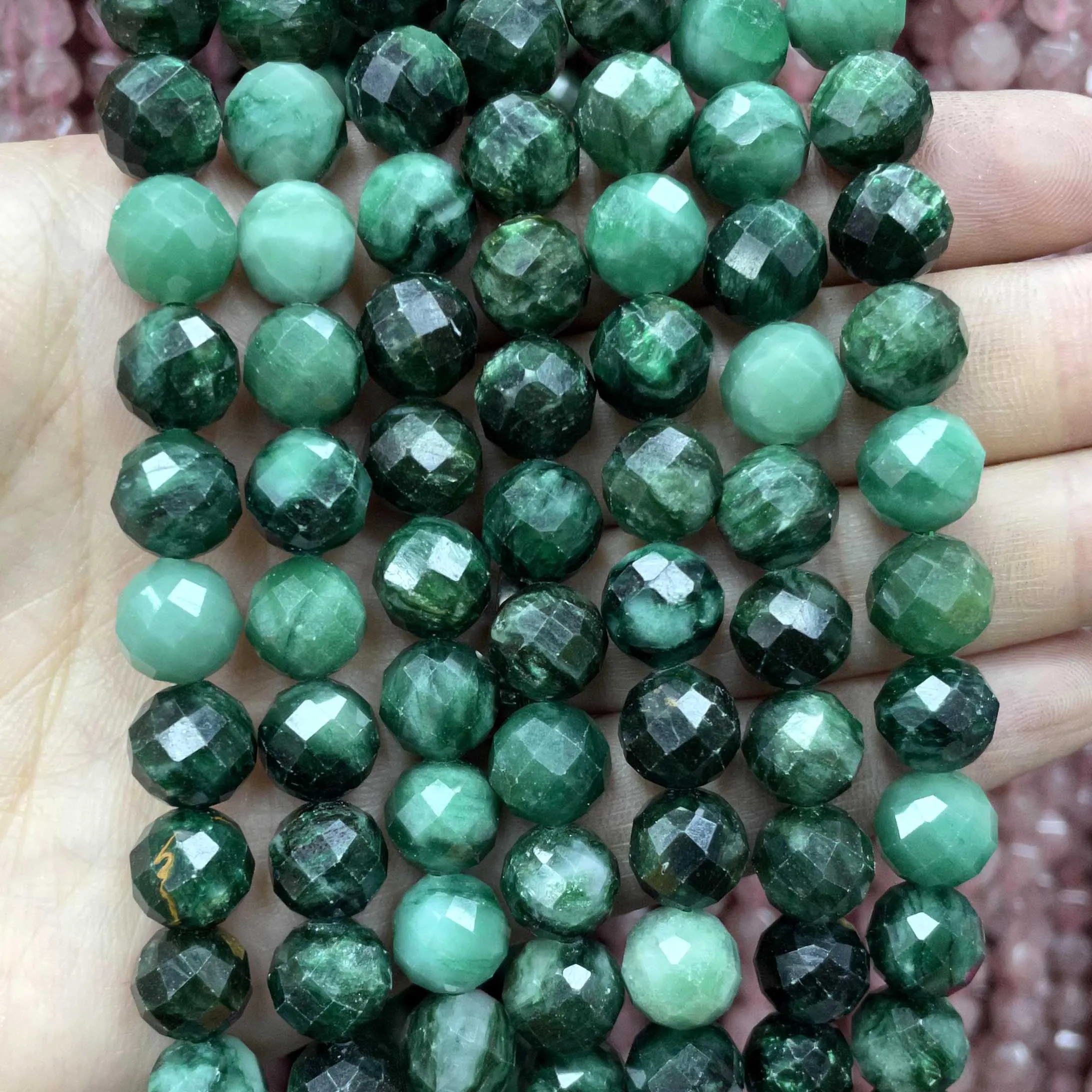 6/8/10MM Natural Stone Faceted Emerald Green Round Gemstone Spacer Beads For Jewelry Making DIY Bracelet Necklace 7.5\'\'inches