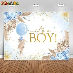 Mocsicka Blue Boho Balloon Baby Shower fondale it's a Boy Welcome Party Decorations neonato Photography Background Photo Studio