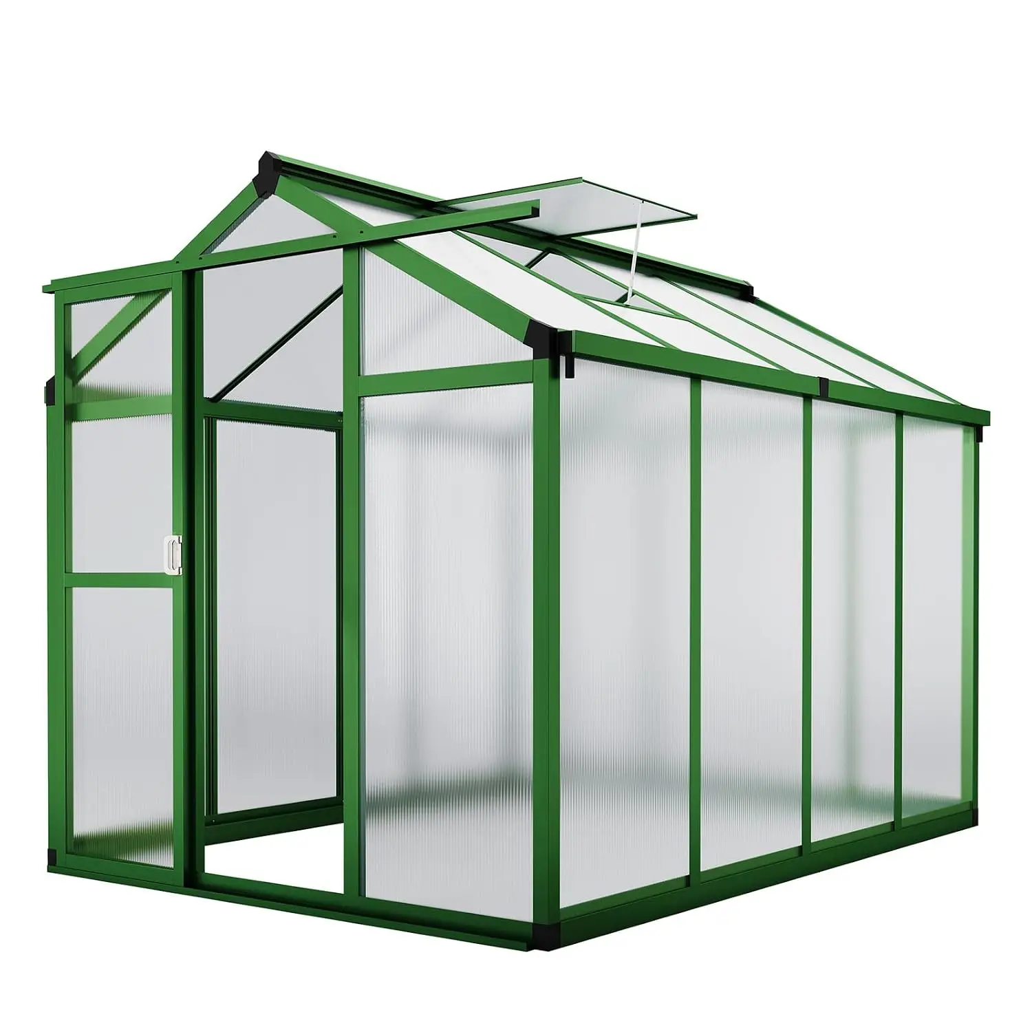 Greenhouse 6x8FT Aluminum Frame Polycarbonate Panels Vent Rainwater Gutter Garden Patio Plant Growth, Customized