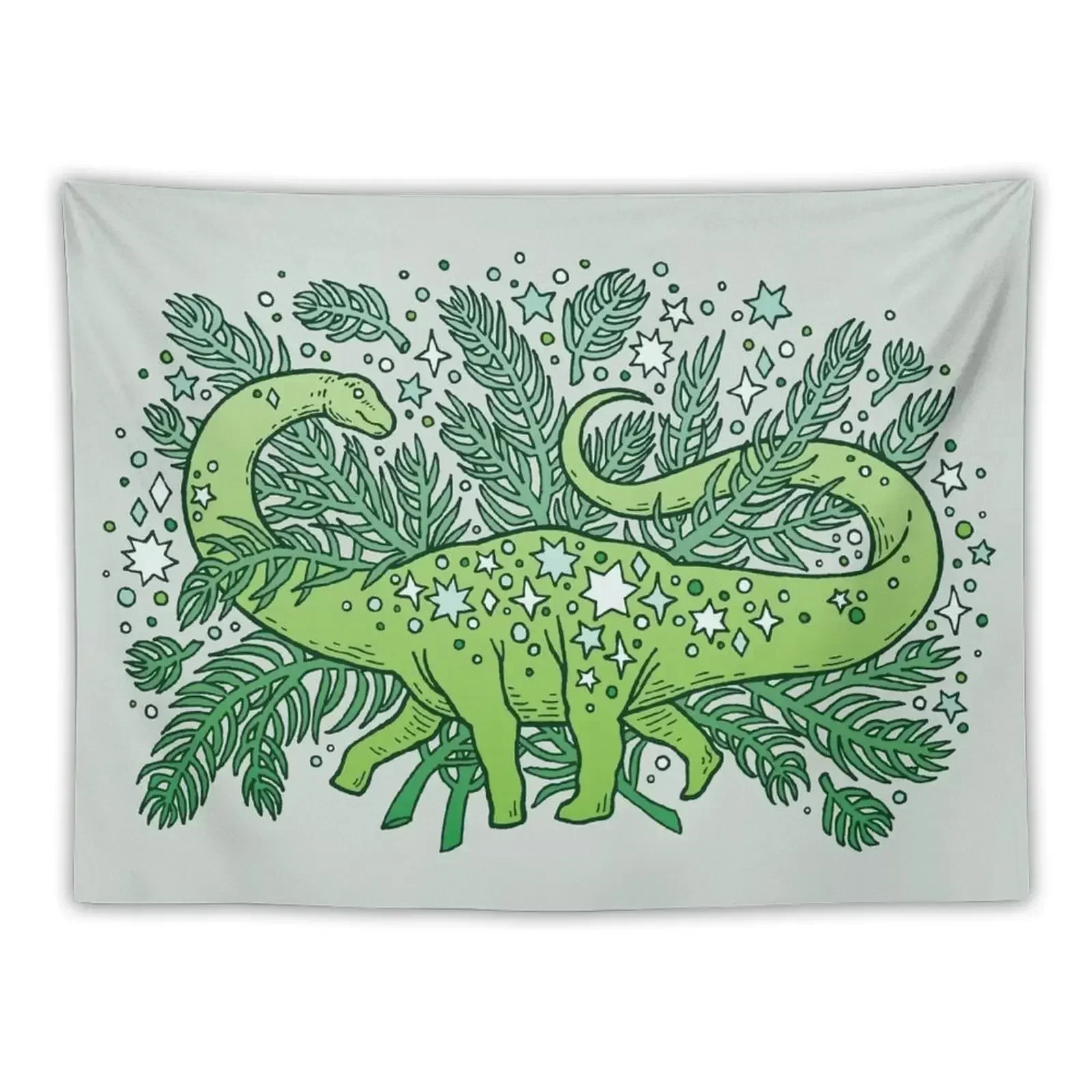 Evergreen Apatosaurus | Dinosaur Cosmic Festive Art Tapestry Wallpaper Bedroom Wall Decoration Wall Hanging Wall Tapestry