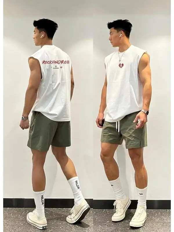 American Style Casual Loose Sleeveless Cotton Vest Men Summer Trendy Design Basketball Sport Top Moisture Wicking round Neck