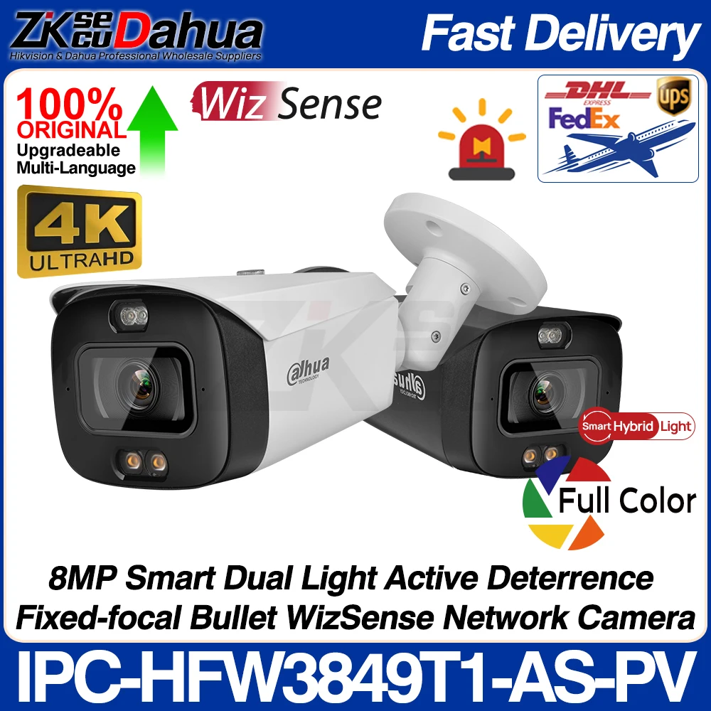 

Dahua Original IPC-HFW3849T1-AS-PV S5 8MP 4K Smart Dual Light Active Deterrence WizSense Network POE IP Camera Full Color Audio