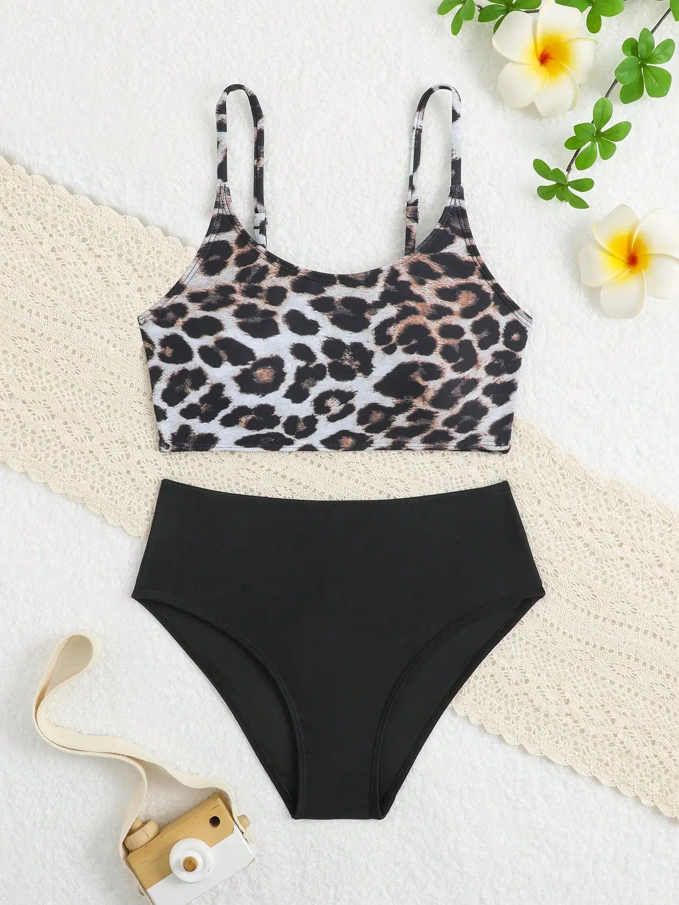 

Купальник-бикини с леопардовым принтом, состоящий из двух частей, с высокой талией, для женщин