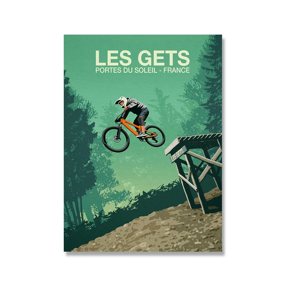 Sport Mountain Bike Riding Canvas Painting MTB Wall Art Abstract Retro Travel Landscape Poster for Home Decor