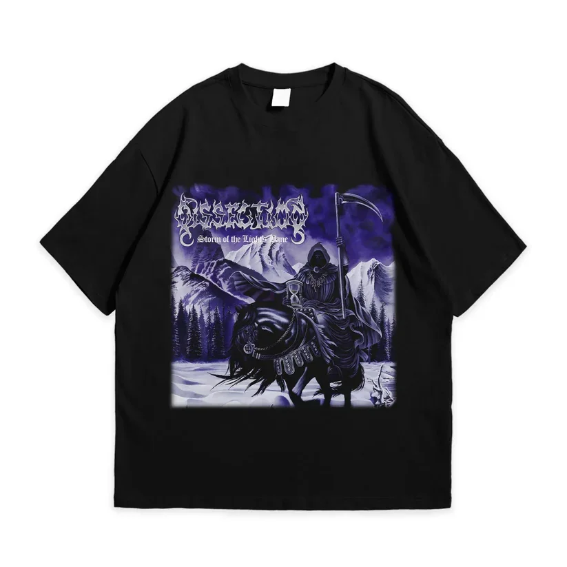 Black Men Cotton TShirt Gothic Grunge Band Style Storm of the Light TBane Dissection Death Grim Reaper Horse Cotton Tee