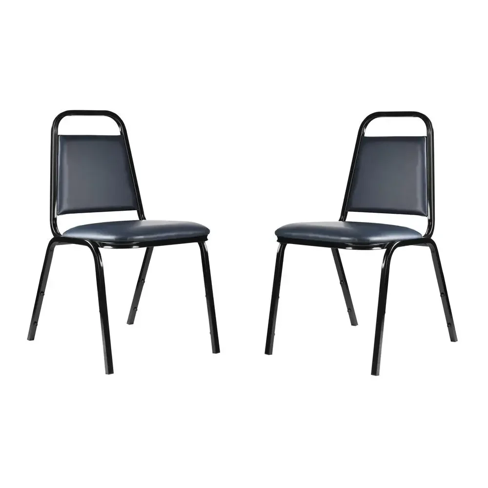 Navy Blue Stack Chair Set 2-Pack Sturdy Steel Frame Vinyl Upholstery 300lb Capacity