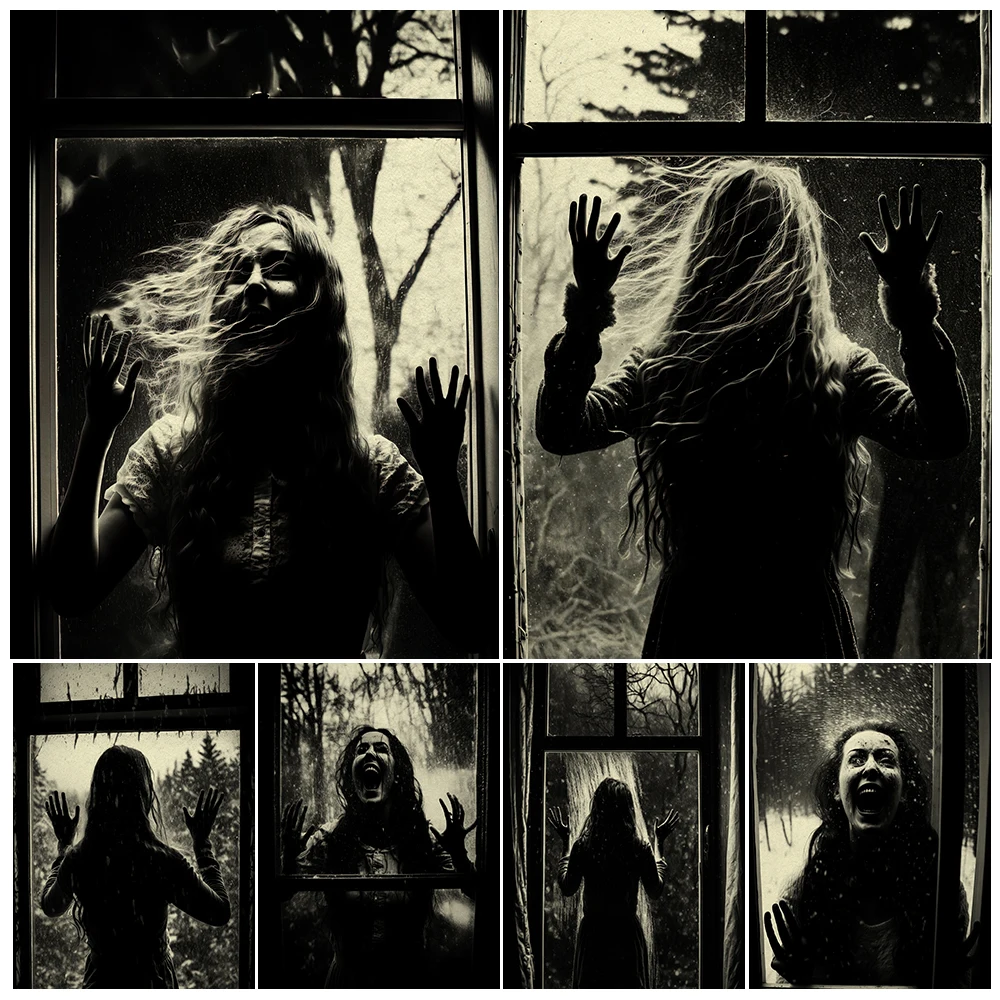 The Terrifying Woman Tapping The Window Vintage Wall Art Canvas Print Creepy And Strange Woman Art Poster And Print Home Decor