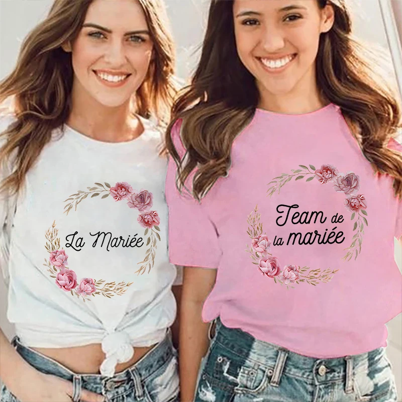 Girls Single Farewell Bachelorette Party Evjf Tops Team Future Bride T-Shirt Short Sleeved Tee French Women Bridal Wedding Shirt