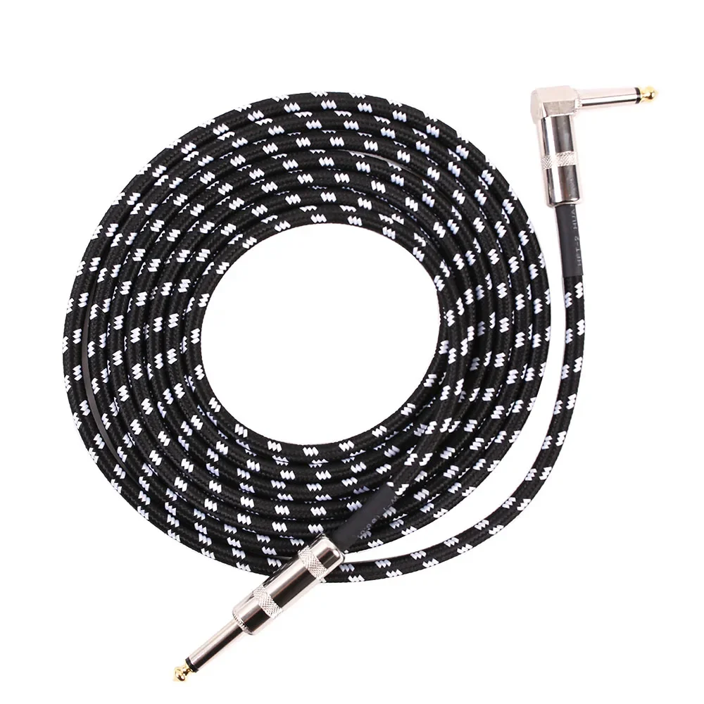 Cabo universal de instrumento mono de 1/4 ", serve para guitarra, baixo, teclado, misturador, e-drum, escudo de trança de fibra azul, liga de zinco, redução de ruído