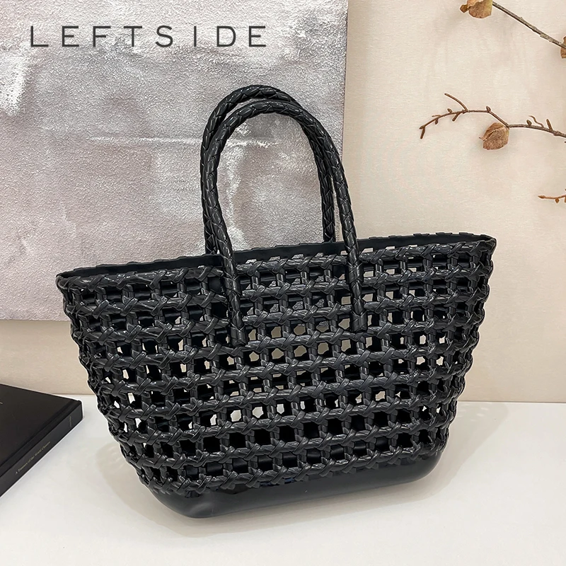 

Левая сторона, маленькие однотонные пластиковые сумки-тоут для женщин, летние сумки на плечо 2025 года, простые сумки, полая пляжная сумка