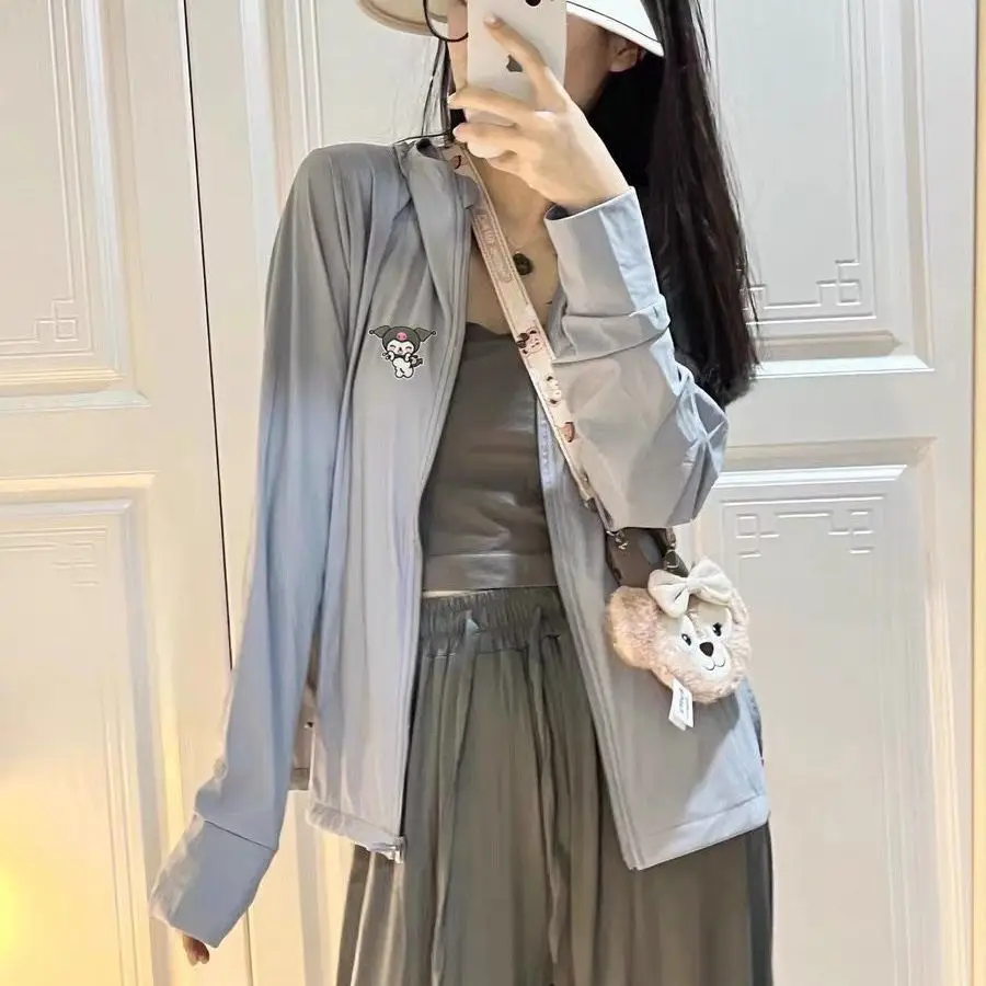 

Sanrio Sunscreen Clothing Kuromi Uv Protection Coat Breathable Sunscreen Coat Removable Brim Girl Cooling Summer New Upf50+ Tops
