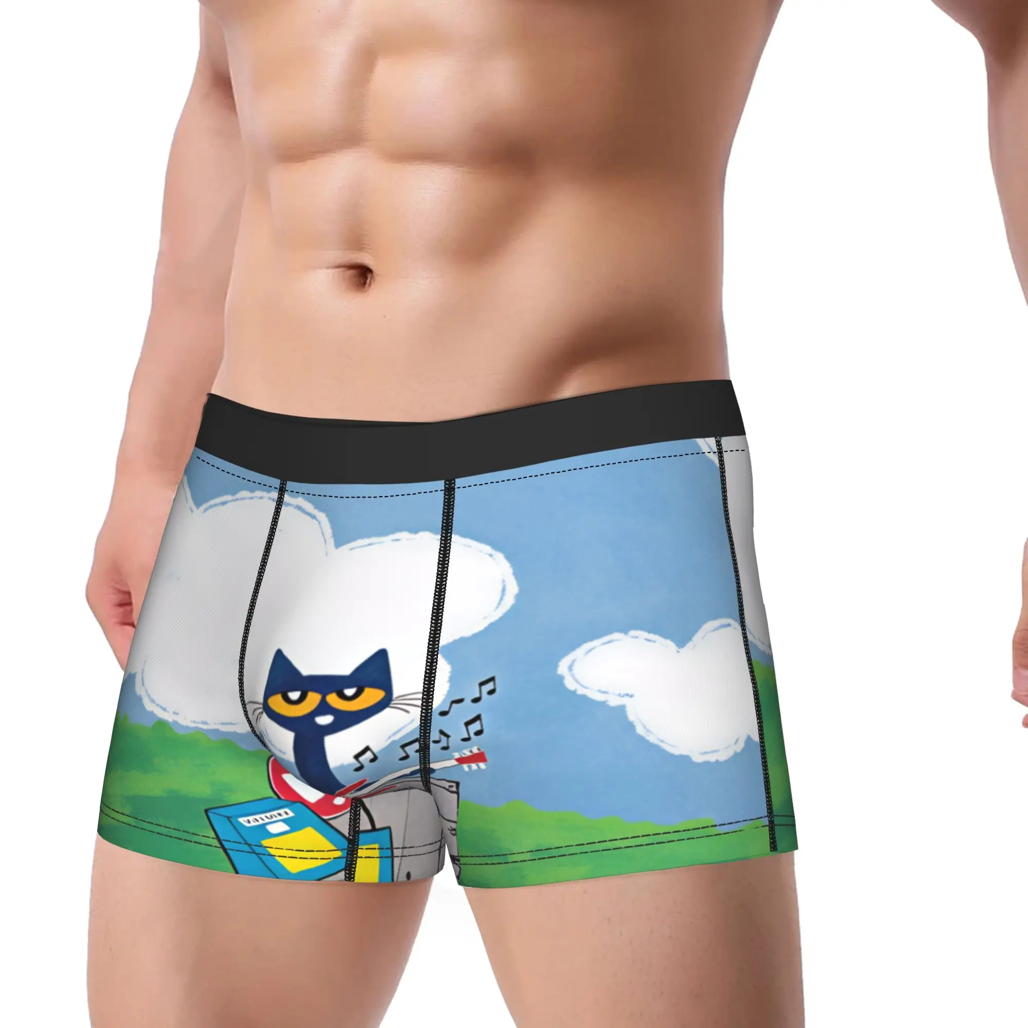 Pete The Cat Stars Comic Underwear  Sexy Soft Underpants Design Shorts Briefs For Males Pouch Oversize Boxershorts