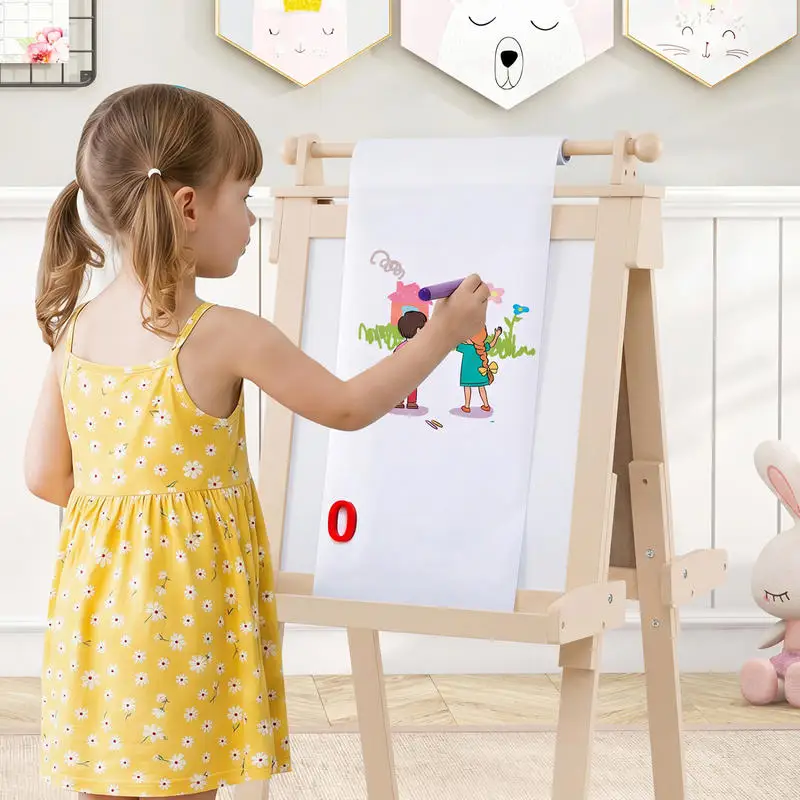 3-in-1 Double-sided Art Easel with Chalkboard and Magnetic Whiteboard-Natrual