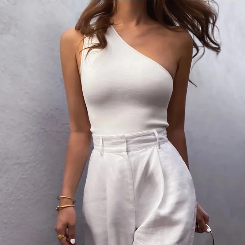 

Women Sports Tank Tops Sexy Crop Tops Vest Casual Female One Shoulder Summer Outfits Tops Fitness Elastic