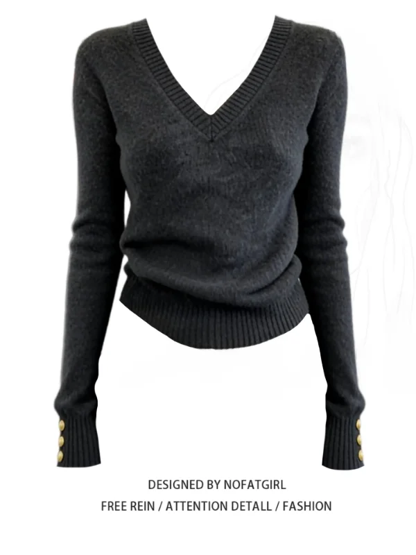 

plus Size Women's Korean Sle V-Ne Long Sve Knitwear Slim Fit Inner Wear ey Winter New Sle Faionable Casual Top