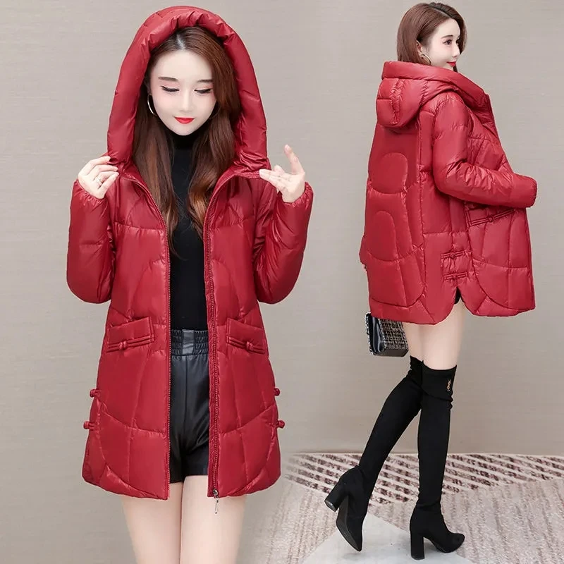 Fashion Duck Duck Down  Women's 2022 Winter New Button High-end Loose Slim Fit Warm Hooded Pocket  Women's Tide 5XL